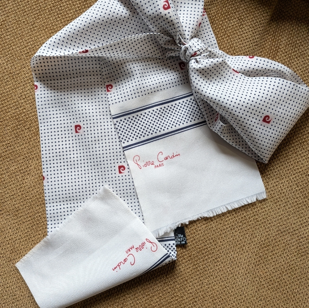 Pierre Cardin White & Navy Polka Dot‎ Scarf Set